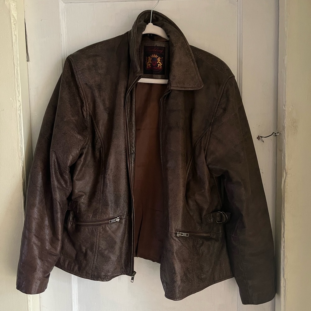 Vintage Karlsburg Distressed Brown Genuine Leather Biker Jacket - Picture 4 of 6